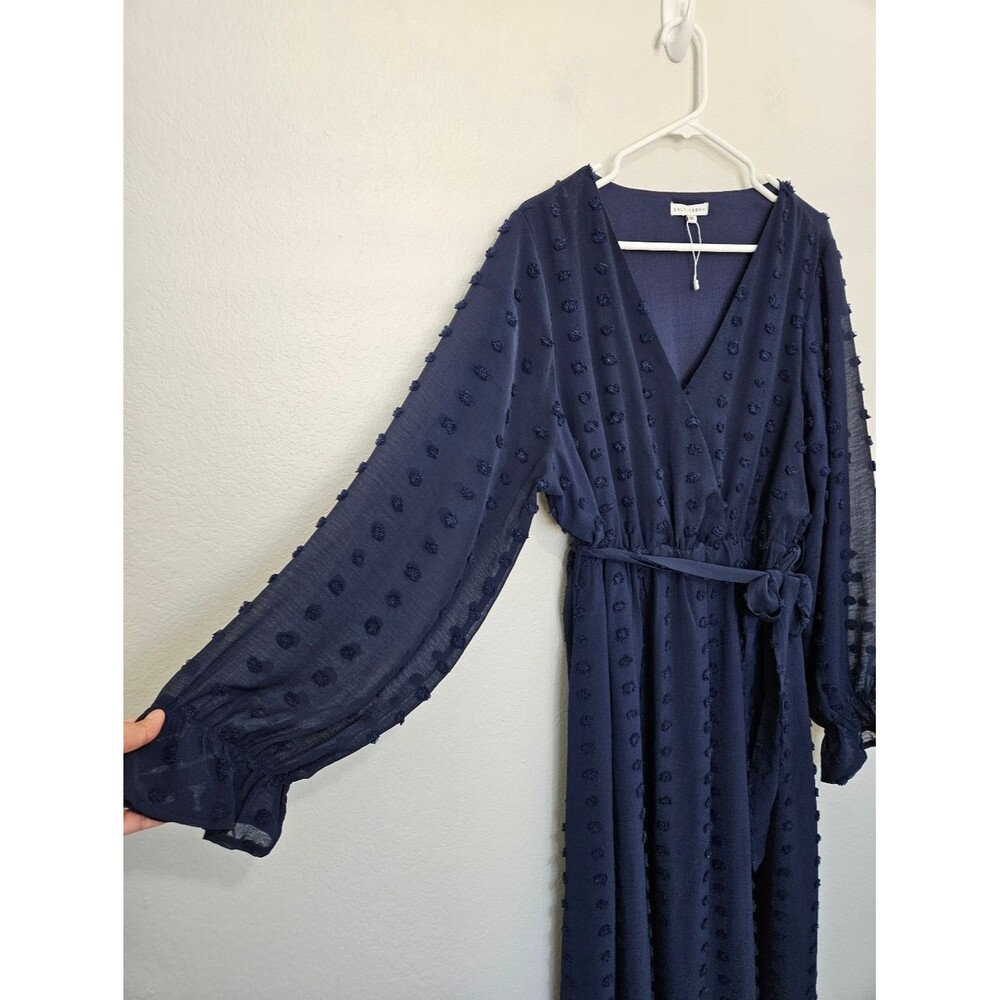 NWOT Baltic Born Paisley Dot Midi Dress V-Neck Long Sleeve Navy Blue Women 1XL - Picture 4 of 7